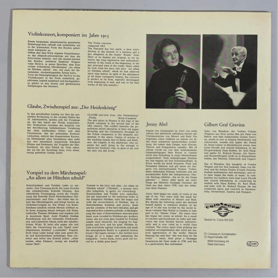 独colosseum SM532 ジェニー・アーベル ジークフリート ワーグナー ヴァイオリン協奏曲 洗浄済 LP |  | 01