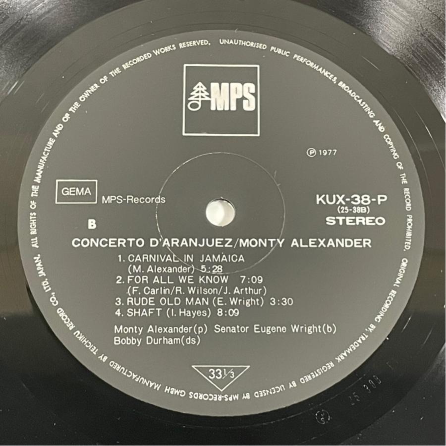 国内盤 帯有り KUX-38-P アランフェス モンティ・アレキサンダー Monty Alexander 洗浄済 LP |  | 03