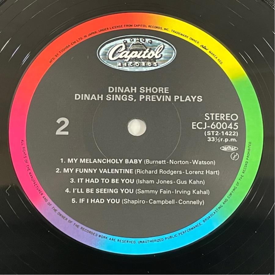 初来日記念盤 帯あり ECJ-60045 ダイナ・ショア ダイナ・シングス・プレヴィン・プレイズ DINAH SINGS PREVIN PLAYS 洗浄済 LP |  | 03