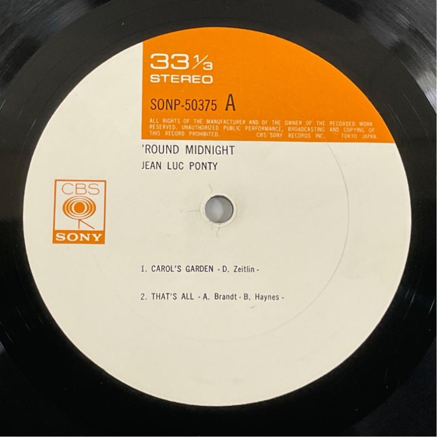 CBS/SONY SONP50375 「Round Midnight」 JEAN LUC PONTY ラウンド・ミッドナイト ジャン＝リュック・ポンティ 洗浄済 LP |  | 02