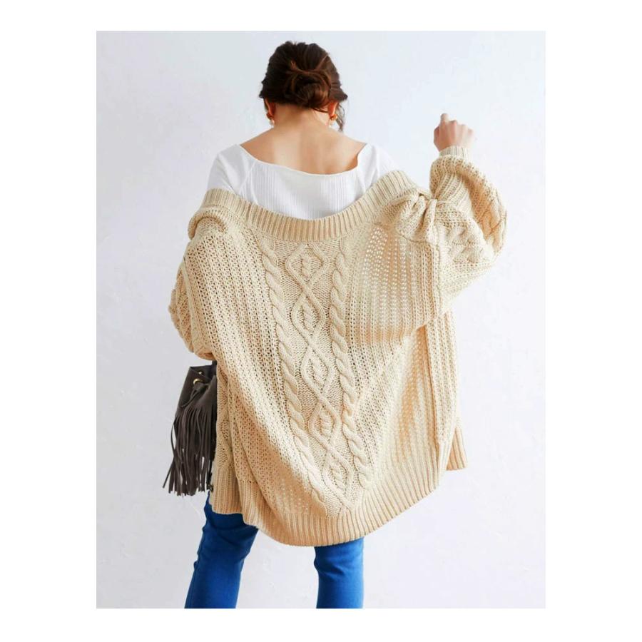 ケーブル編み ニット カーディガン ゆったり BIG ざっくり ボタン