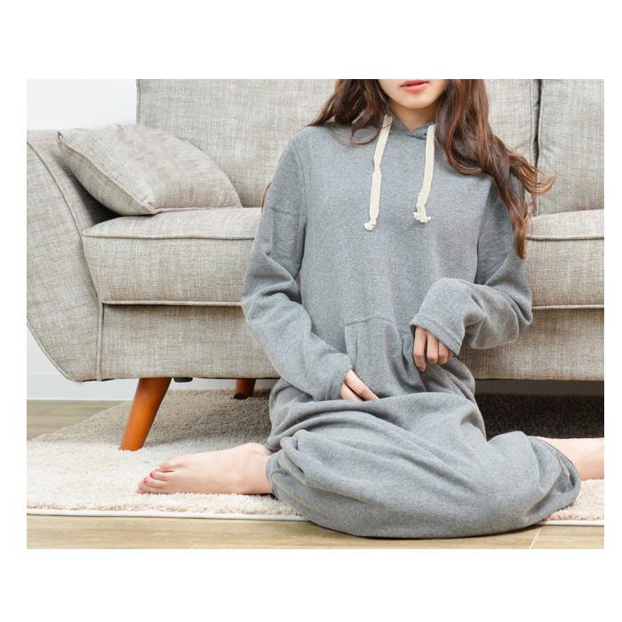 綿混 裏起毛 ロング丈 スウェット パーカー ワンピース ソフト