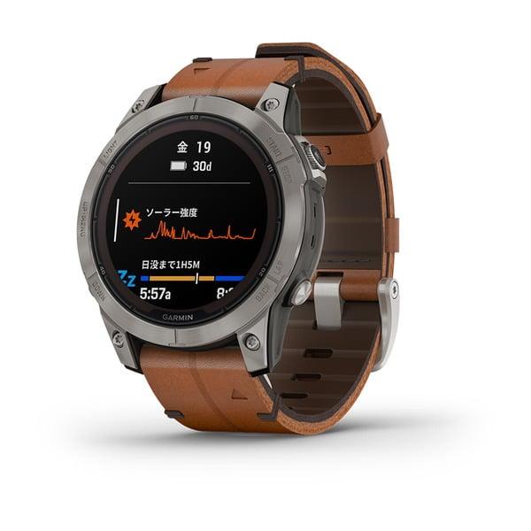 液晶保護フィルム付 ガーミン fenix 7 Pro Sapphire Dual Power 47mm Ti / Chestnut Leather Band 010-02777-82 GARMIN 国内正規品｜ida-online｜04