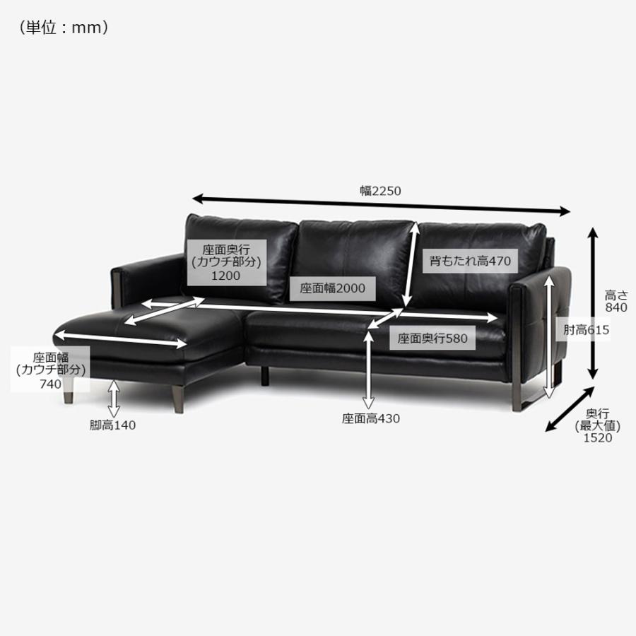 大塚家具 カウチソファ 向かって左カウチ 幅225cm L/S58N