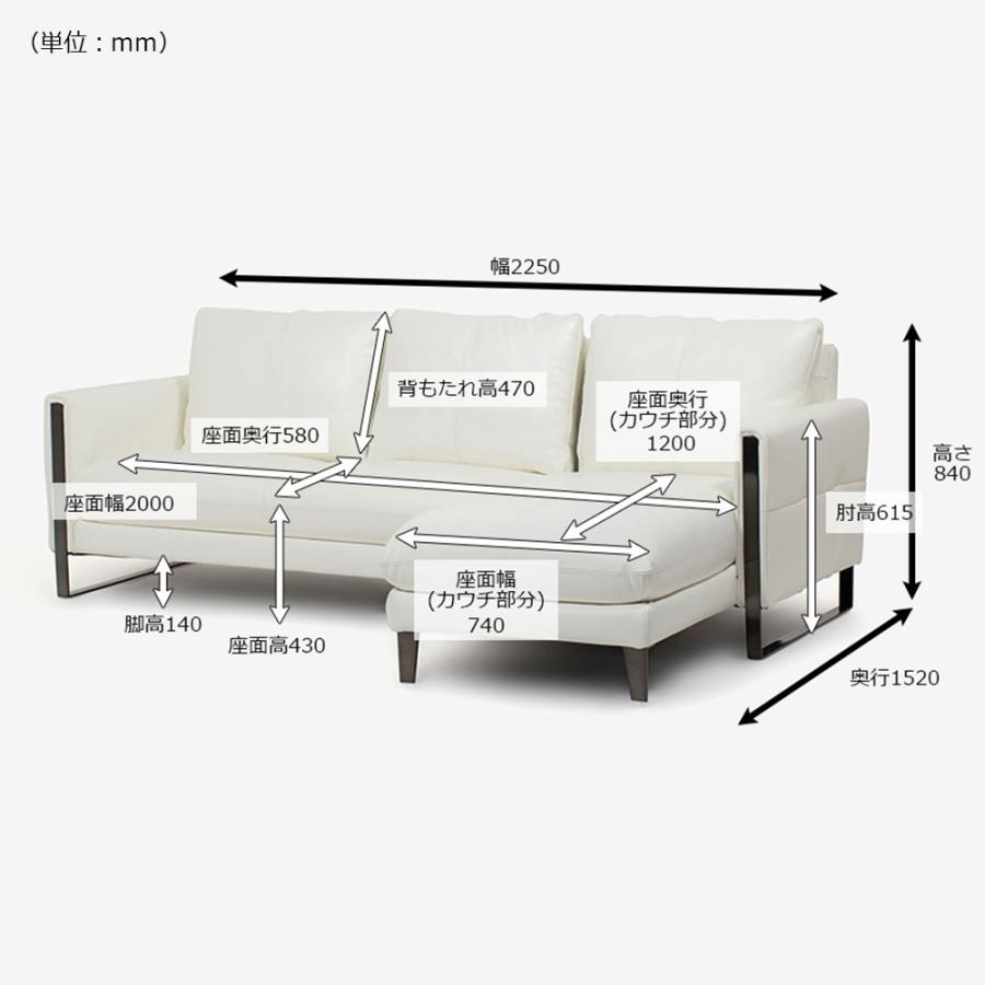 大塚家具 カウチソファ 向かって右カウチ 幅225cm L/S58N（エルエス