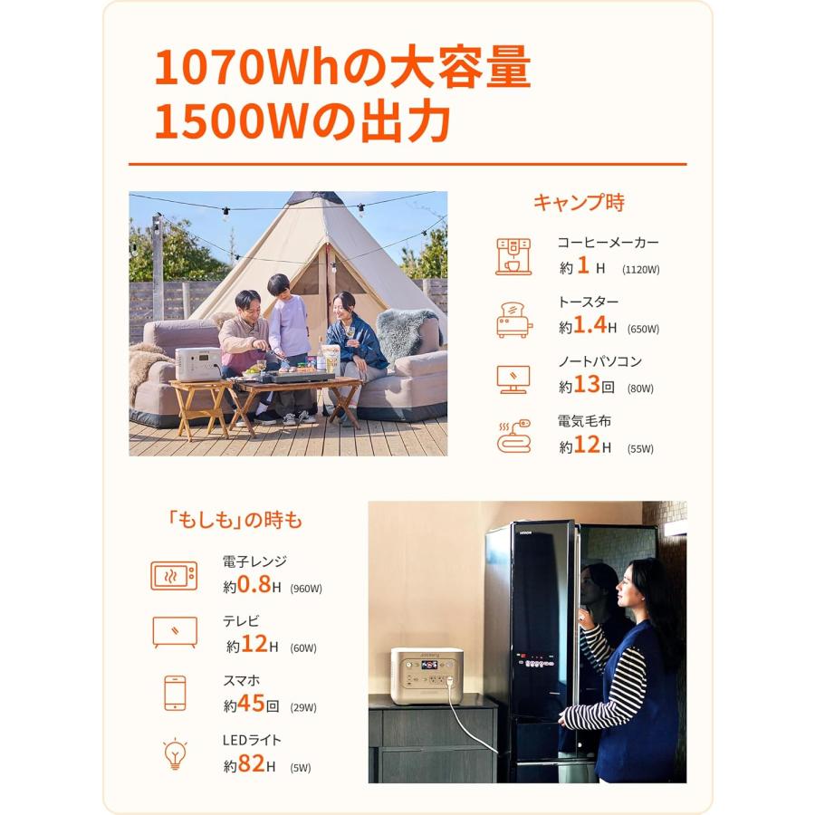 Jackery ポータブル電源 1000 New 1070Wh サンドゴールド : アイディア