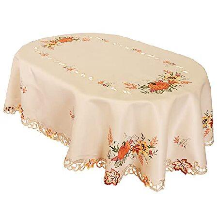 Simhomsen Large Embroidered Oval Fall Autumn Harvest Pumpkins Tablecloth for Thanksgiving (Oval 57×118 inches)