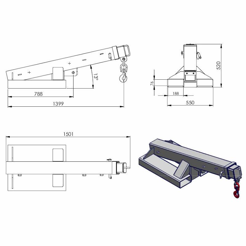 フォークリフト用吊りフック FJA470 最大荷重4.7t 角度調整不要 3段階調整伸縮自在 フォークリフトアタッチメント |  | 04