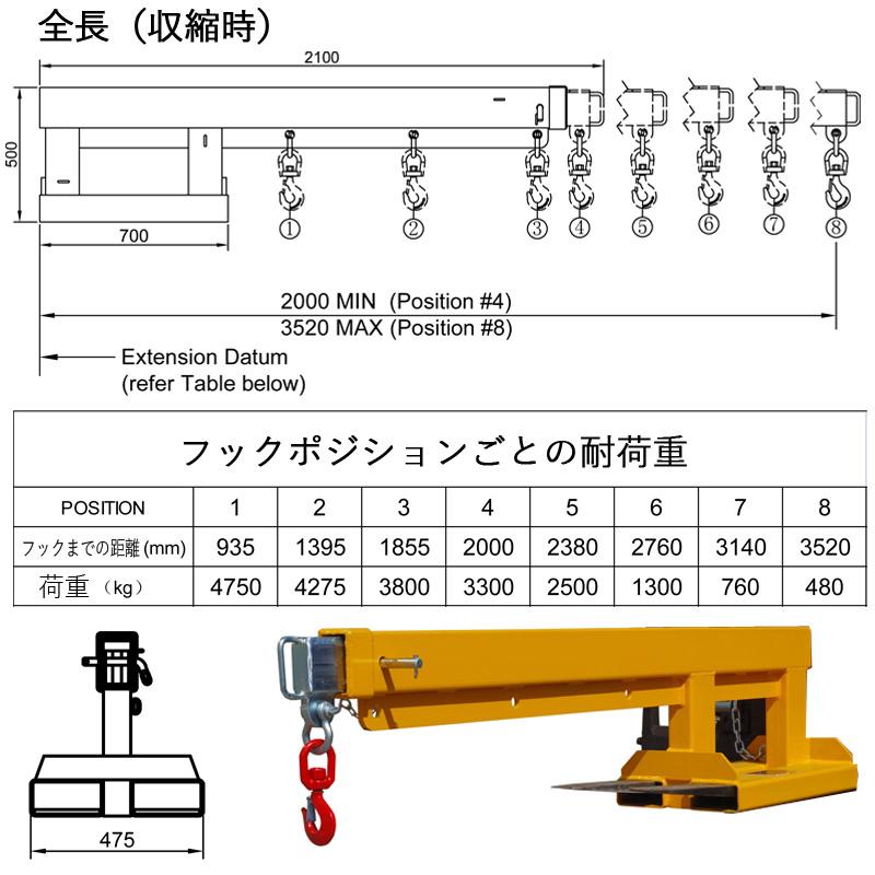 フォークリフト用吊りフック 最大荷重約5トン 角度調整・5段階調整伸縮自在 フォークリフト アタッチメント FJL5 |  | 04