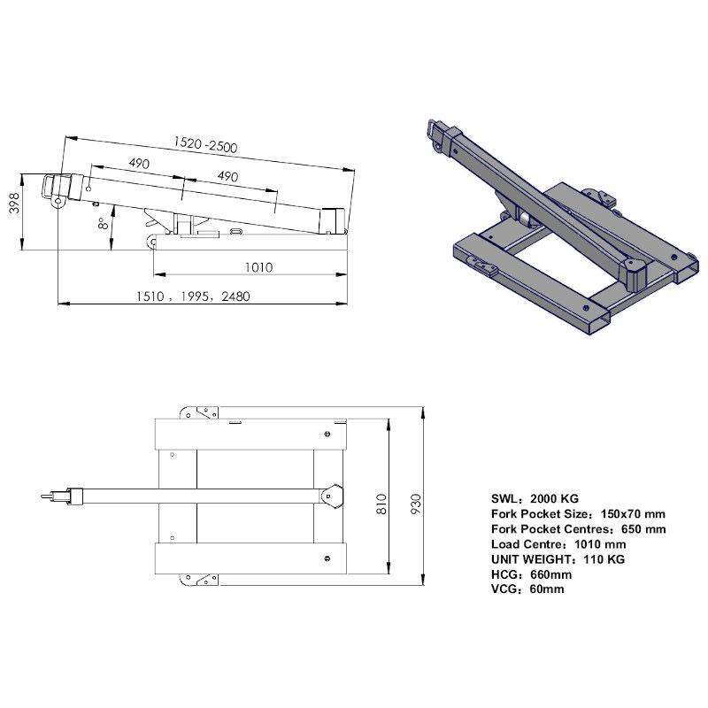 フォークリフト用吊りフック LAH200 左右角度調整可能 フォークフック 最大荷重1.2t 伸縮自在 フォークリフト アタッチメント |  | 07