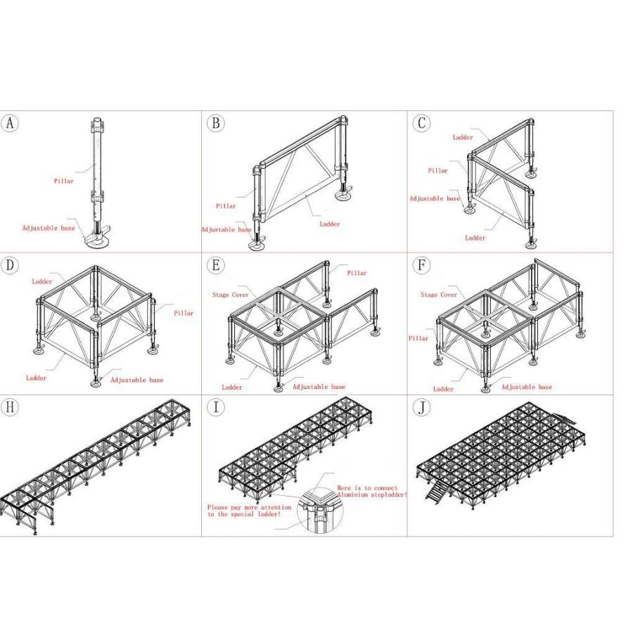イベント ステージ 4x5m 折りたたみ アルミ ステージセット 軽量 組立 朝礼台 ステージ台 指揮台 舞台 文化祭 |  | 05