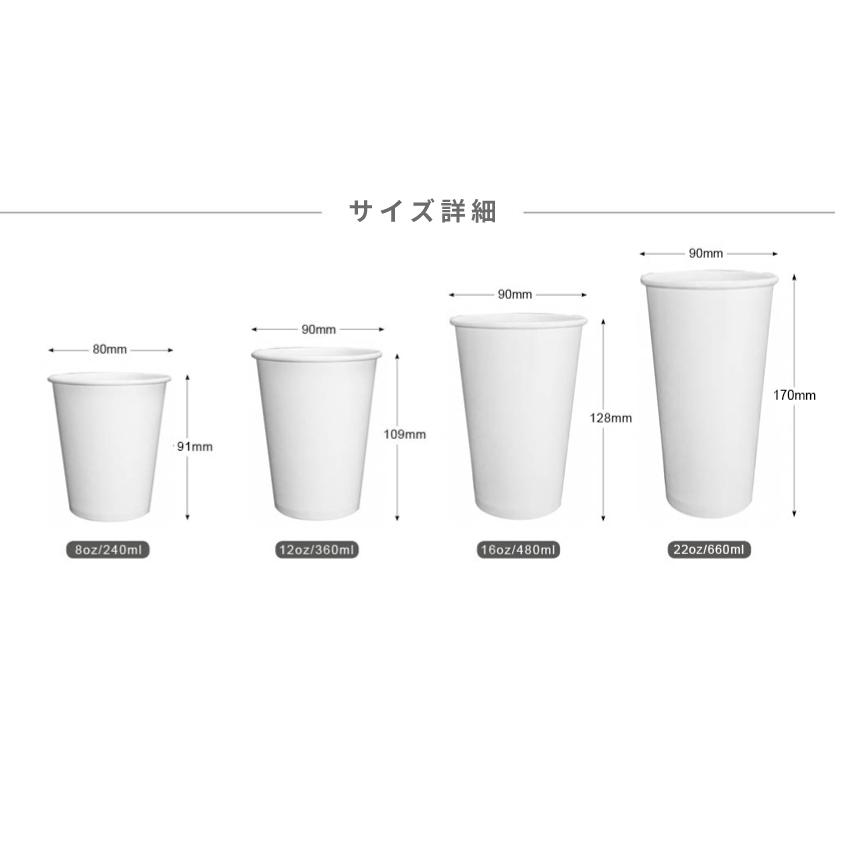 CA22009【Cold用 紙コップ -白 16oz/480ml】口径90*128mm PE両面コーティング 1箱1000個/1袋50個の画像