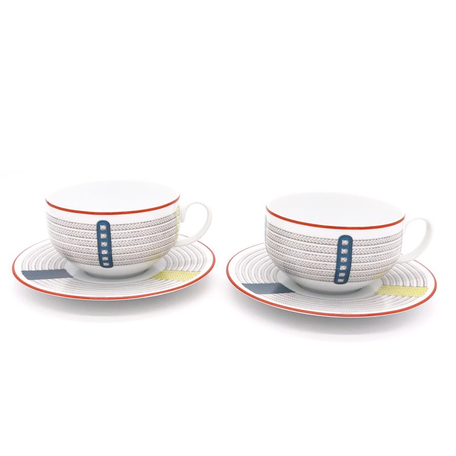 エルメス トレサージュ・エケストル モーニングカップ＆ソーサー 350ml ペア HERMES 食器 セット ギフト 結婚祝い プレゼント 贈り物 食器セット ギフトセットの画像