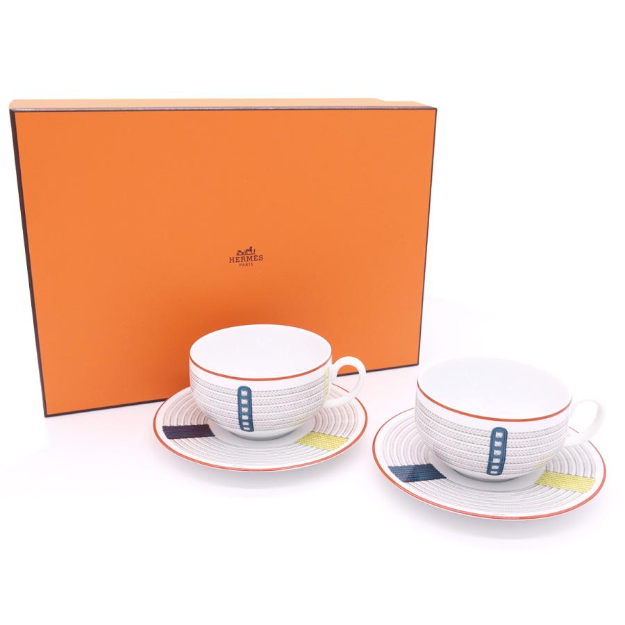 エルメス トレサージュ・エケストル モーニングカップ＆ソーサー 350ml ペア HERMES 食器 セット ギフト 結婚祝い プレゼント 贈り物 食器セット ギフトセットの画像