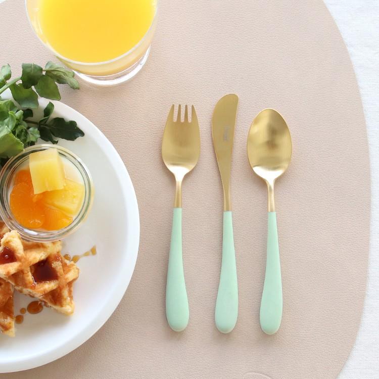 クチポール アリス セラドン マットゴールド 3点セット 正規販売代理店 カトラリー 子供用 ベビー用 ギフトセット ギフト 結婚祝い