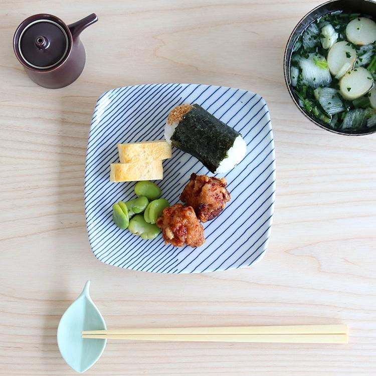 重ね縞 白山陶器 反角中皿 16.5cm ホワイト/ブルー プレート 中皿 前菜