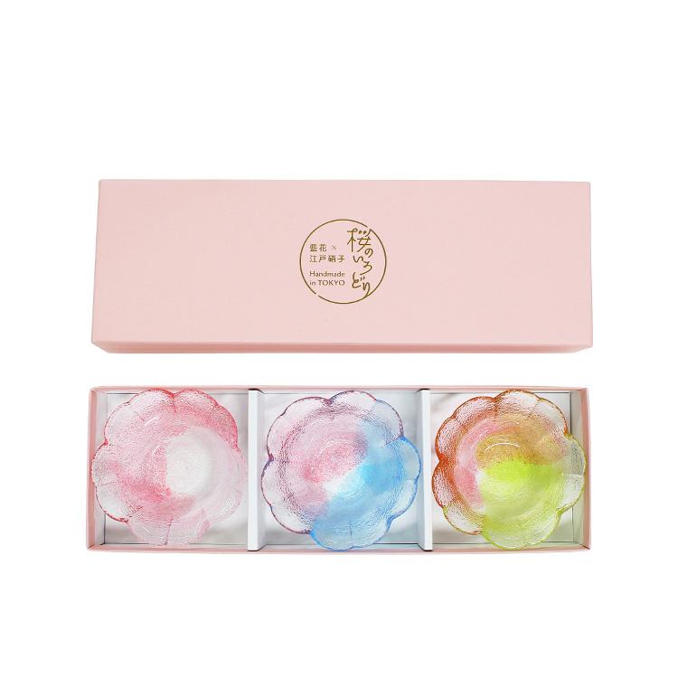 藍花 藍花×岩澤硝子 桜のいろどり 小鉢 3色セット 和食器 Aika 江戸