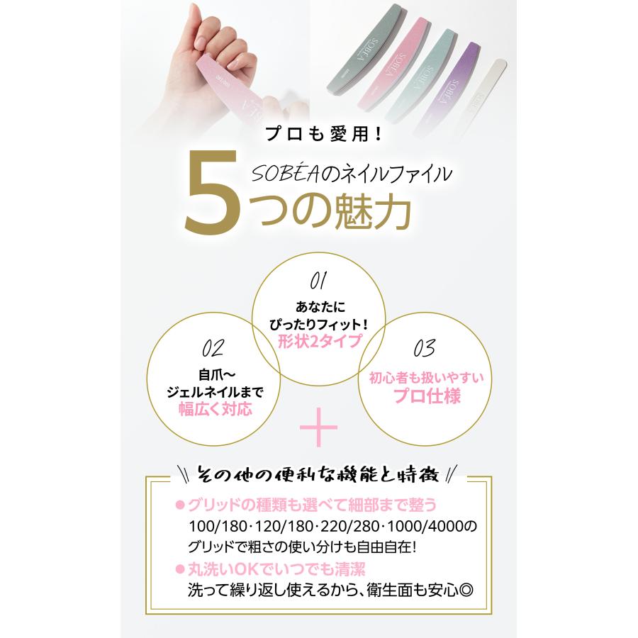 SOBEA新発売！】ネイルファイル 5本セット 洗える爪やすり グリッド