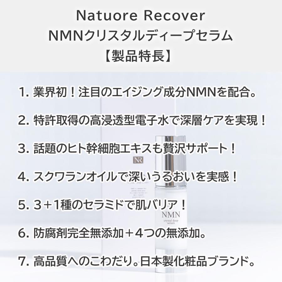 NMN 化粧品 ナチュレリカバー NMNクリスタルディープセラム 30ml シワ たるみ エイジング NMN美容液 高浸透型電子水 ニコチンアミドモノヌクレオチド ヒト幹細胞｜ideastore｜02