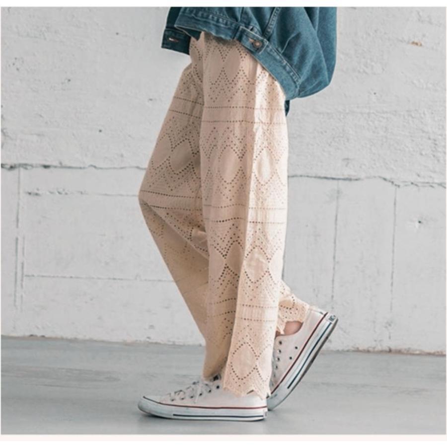 レース ワイドパンツ 裾レースパンツ レディース 刺繍 ウエストゴム リラックスパンツ お洒落 春 夏 シンプル | ブランド登録なし | 11