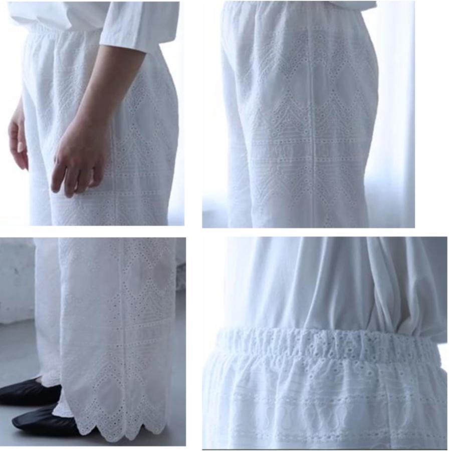 レース ワイドパンツ 裾レースパンツ レディース 刺繍 ウエストゴム リラックスパンツ お洒落 春 夏 シンプル | ブランド登録なし | 19