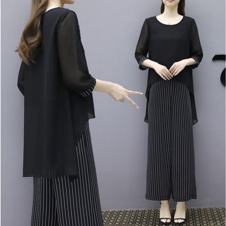 セットアップ ワイドパンツ レディース きれいめ 2点セット トップス シフォン ブラウス ストライプ ゆったり 体型カバー 大きいサイズ 二次会 30代 40代 50代 |  | 02