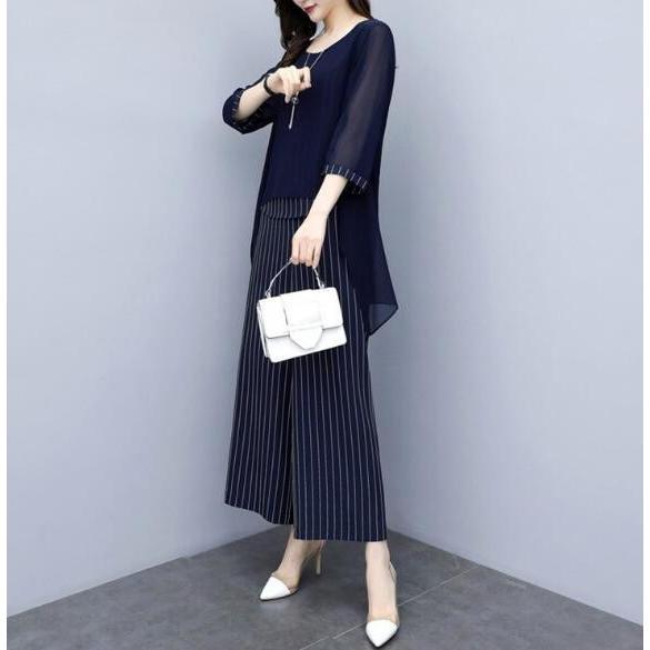 セットアップ ワイドパンツ レディース きれいめ 2点セット トップス シフォン ブラウス ストライプ ゆったり 体型カバー 大きいサイズ 二次会 30代 40代 50代 |  | 05