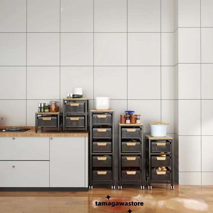 キッチンワゴン キャスター付 キッチン収納棚 キッチンストッカー 食材ストッカー バスケットラック ラック マルチワゴン サイ 天板付き | ブランド登録なし | 03