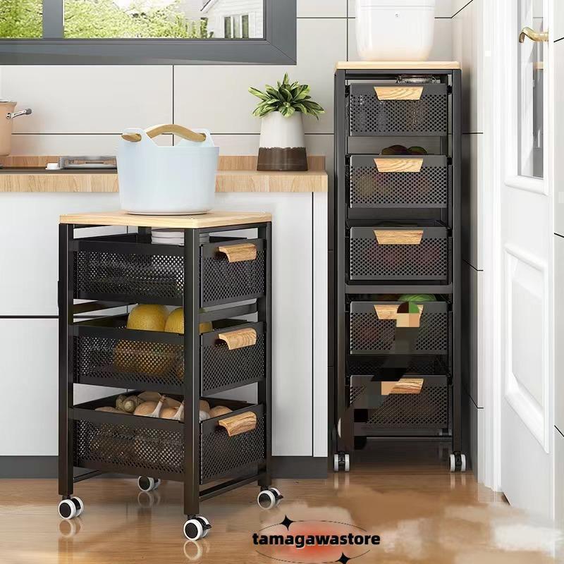 キッチンワゴン キャスター付 キッチン収納棚 キッチンストッカー 食材ストッカー バスケットラック ラック マルチワゴン サイ 天板付き | ブランド登録なし | 05