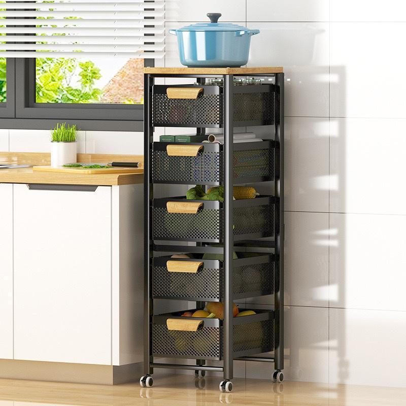 キッチンワゴン キャスター付 キッチン収納棚 キッチンストッカー 食材ストッカー バスケットラック ラック マルチワゴン サイ 天板付き | ブランド登録なし | 06