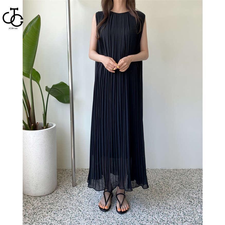 ワンピース ノースリーブ プリーツ ワンピース 春 夏 レディース ロング丈 大きいサイズ 夏 無袖 シフォン ワンピース 体型カバー 着痩せ 着回し | ブランド登録なし | 01