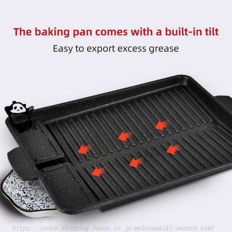 焼肉プレート 角型 IH/ガス対応 サムギョプサル 鉄板 溝付き ヘルシー 焼肉グリル カセットコンロ 対応 油の自動排出構造 カロリーオフ フッ素加工韓国焼肉料理 | ブランド登録なし | 05