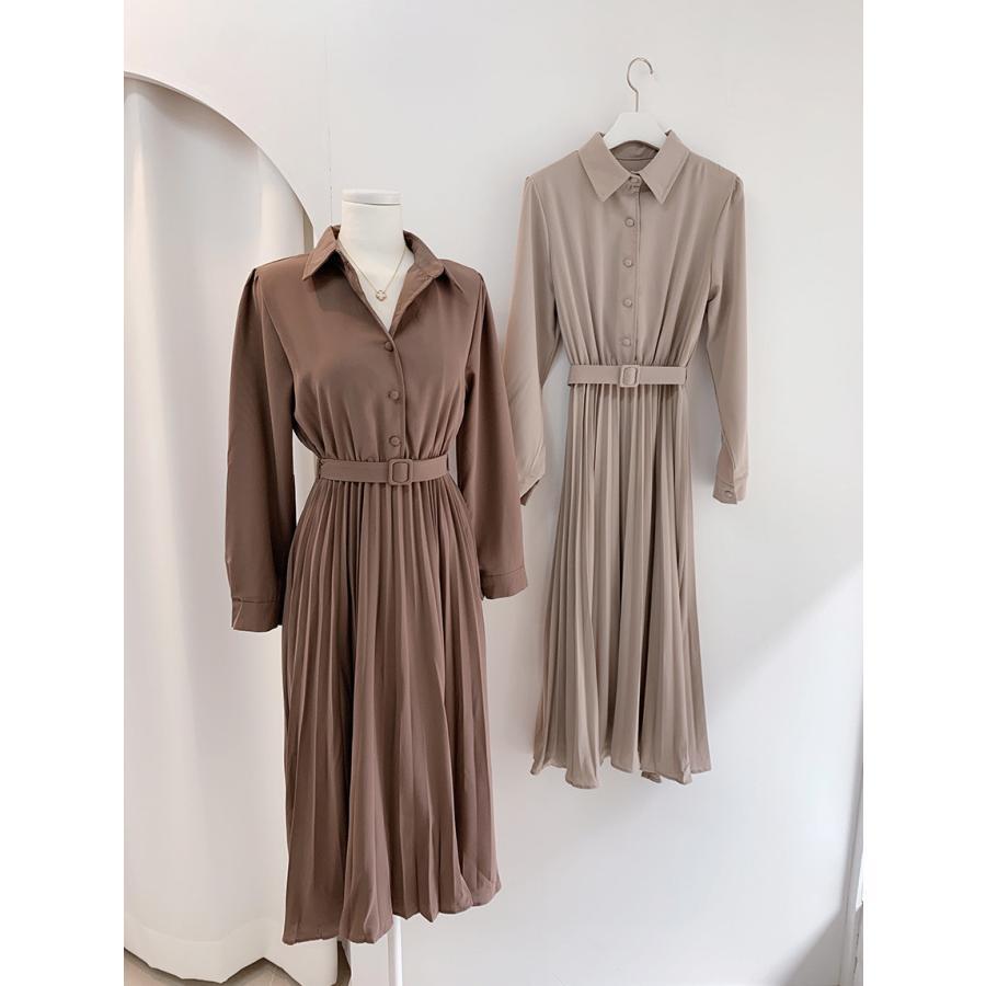 ワンピース 春秋 長袖 きれいめ シャツワンピース 無地 Vネック Aライン 大きいサイズ ミモレ丈 ロング 体型カバー ウエストベルト ゆったり | ブランド登録なし | 09