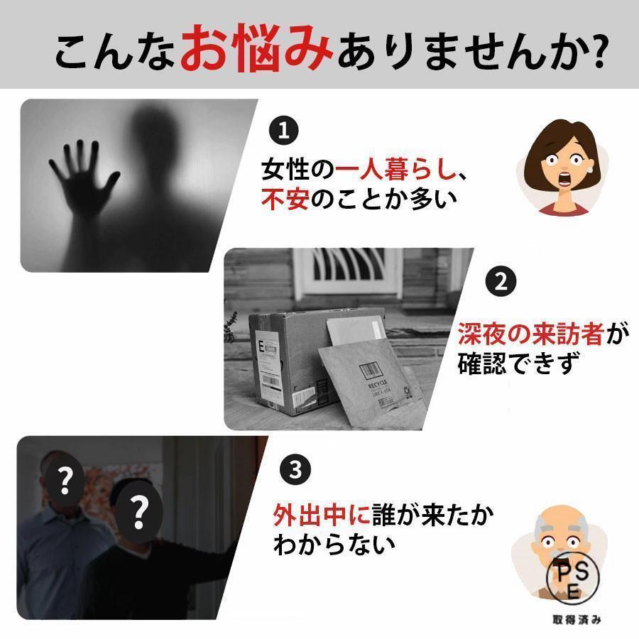 爆買 即納 インターホン 32Gカード付き テレビドアホン 録画機能 チャイム 工事不要 WIFI不要 USB充電 防犯 双方向通話 広角レンズ 防水 暗視モード |  | 04