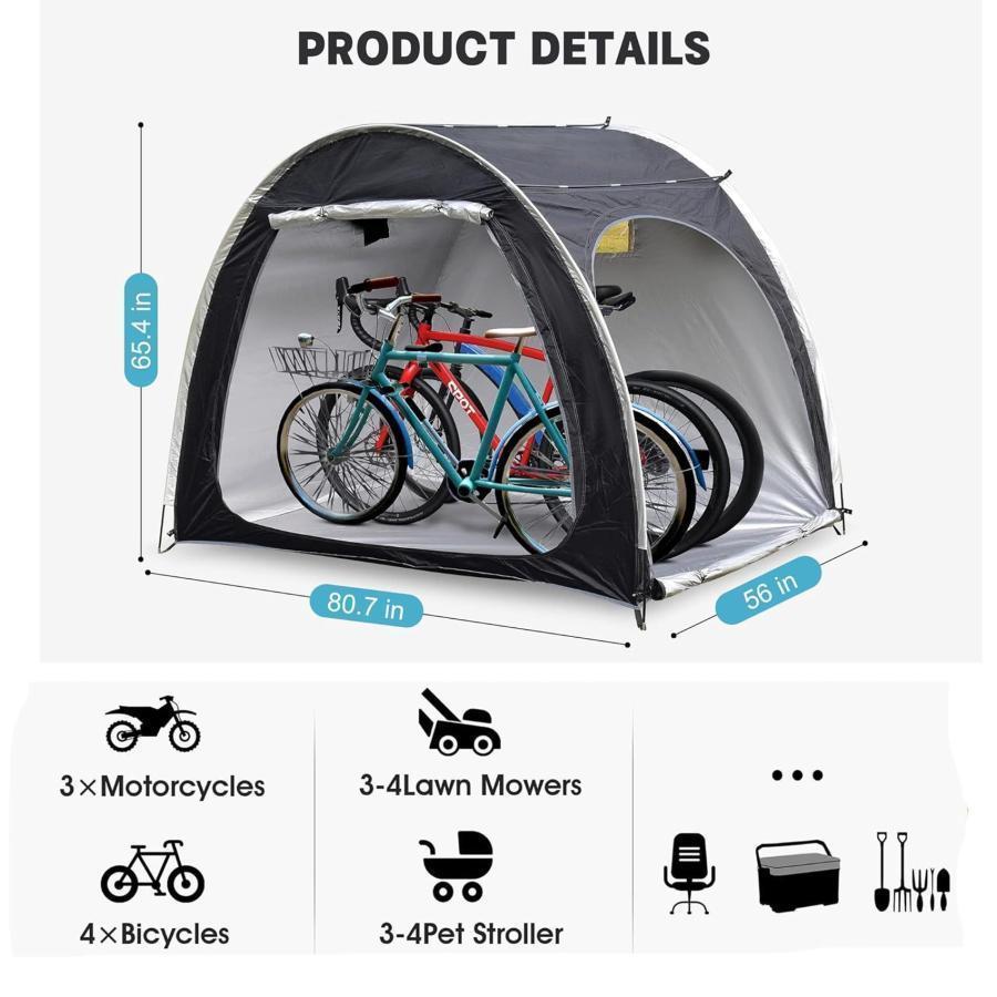 créer 自転車ガレージ サイクルテント　黒 230x160x175cm 自転車 テント サイクルハウス 2ドア 収納 屋外 自転車置き場