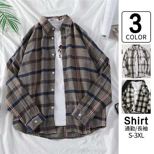 長袖シャツ メンズ チェック柄 ネルシャツ 秋冬 シャツ ボタンダウン 折り襟 開襟シャツ ゆったり トップス カジュアル 普段着 お兄系 送料無料 | ブランド登録なし
