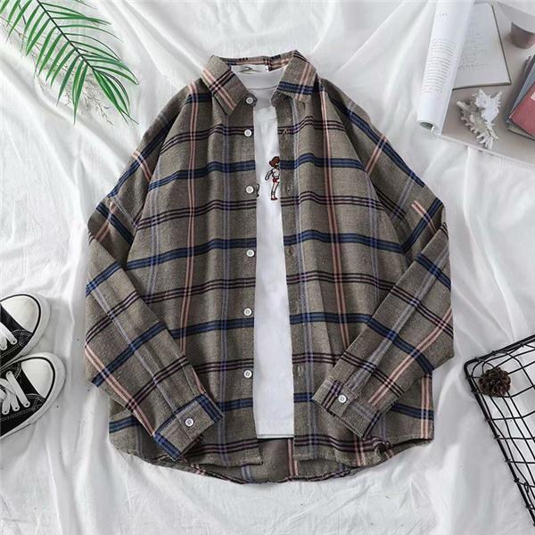 長袖シャツ メンズ チェック柄 ネルシャツ 秋冬 シャツ ボタンダウン 折り襟 開襟シャツ ゆったり トップス カジュアル 普段着 お兄系 送料無料 | ブランド登録なし | 03
