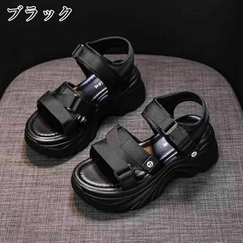 サンダル レディース 厚底 黒 スポーツ 厚底 サンダル 疲れない 痛くない 軽量 歩きやすい スポーツサンダル ダッドシューズ スポサン リラックス感抜群 | ブランド登録なし | 02