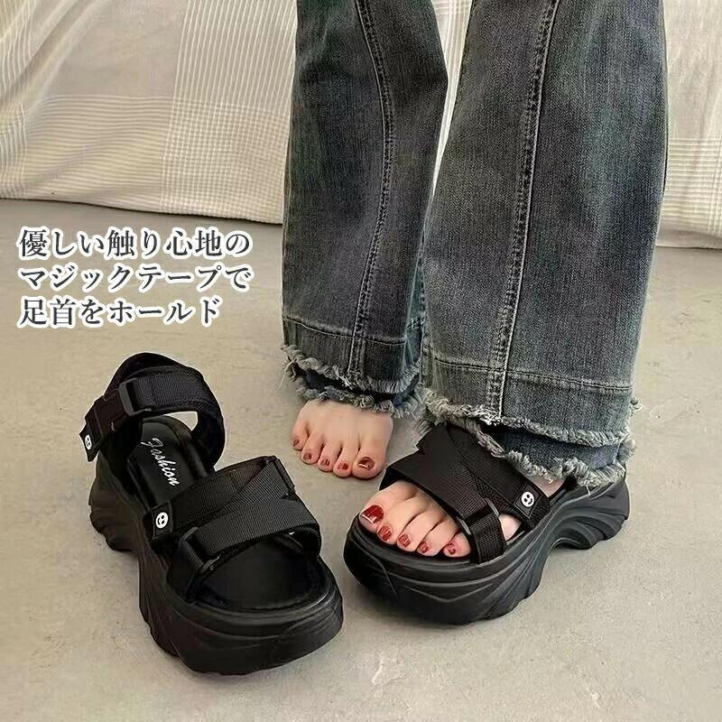 サンダル レディース 厚底 黒 スポーツ 厚底 サンダル 疲れない 痛くない 軽量 歩きやすい スポーツサンダル ダッドシューズ スポサン リラックス感抜群 | ブランド登録なし | 03