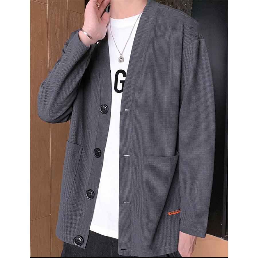 カーディガン メンズ 羽織り 前開き パーカー アウター トップス 長袖 通勤通学 ワッフル ジャケット カコイイ 薄手 洗える 春秋物 スウェット 春秋物 | ブランド登録なし | 13