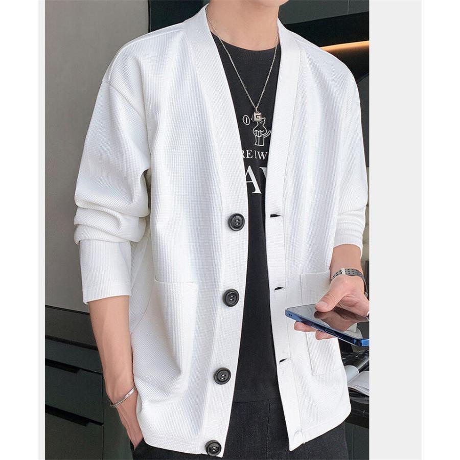 カーディガン メンズ 羽織り 前開き パーカー アウター トップス 長袖 通勤通学 ワッフル ジャケット カコイイ 薄手 洗える 春秋物 スウェット 春秋物 | ブランド登録なし | 07
