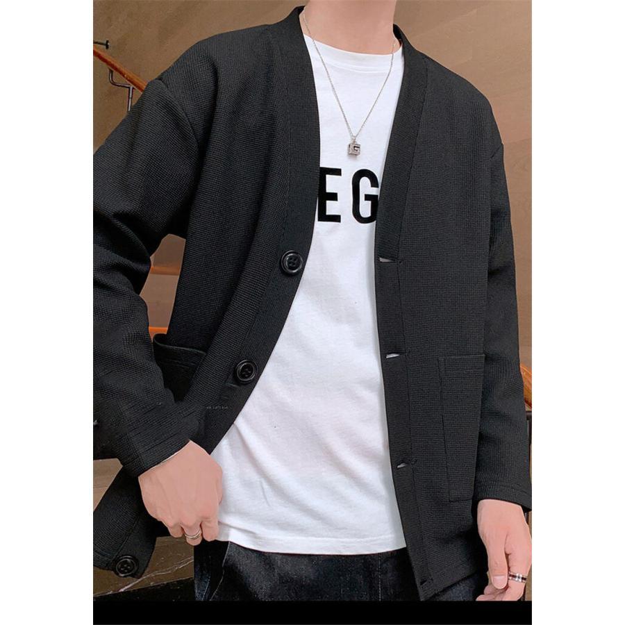 カーディガン メンズ 羽織り 前開き パーカー アウター トップス 長袖 通勤通学 ワッフル ジャケット カコイイ 薄手 洗える 春秋物 スウェット 春秋物 | ブランド登録なし | 08
