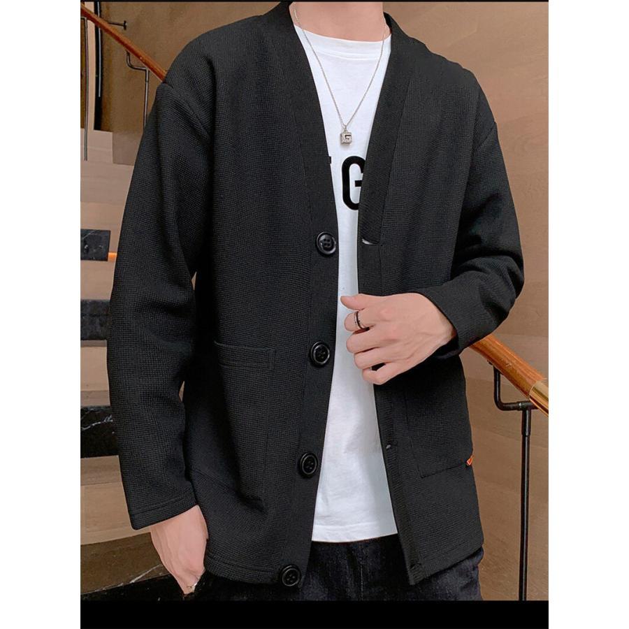カーディガン メンズ 羽織り 前開き パーカー アウター トップス 長袖 通勤通学 ワッフル ジャケット カコイイ 薄手 洗える 春秋物 スウェット 春秋物 | ブランド登録なし | 09