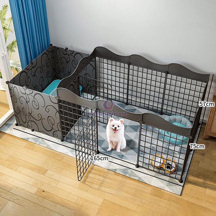 犬用ベビーサークルDIYペットベビーサークル、ドア付き小動物ケージ、屋内/屋外メタルペットフェンス折りたたみ式ペット犬猫子犬ベビーサークル、黒 (Color : 16 | ブランド登録なし | 01