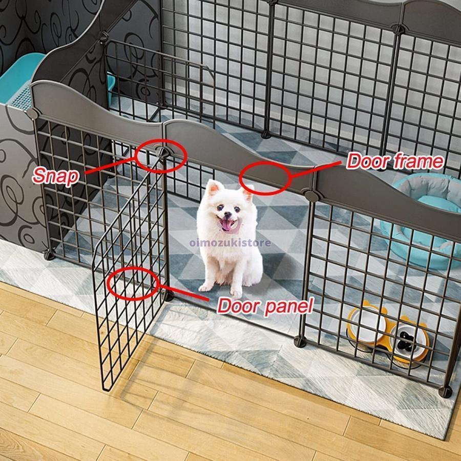 犬用ベビーサークルDIYペットベビーサークル、ドア付き小動物ケージ、屋内/屋外メタルペットフェンス折りたたみ式ペット犬猫子犬ベビーサークル、黒 (Color : 16 | ブランド登録なし | 02