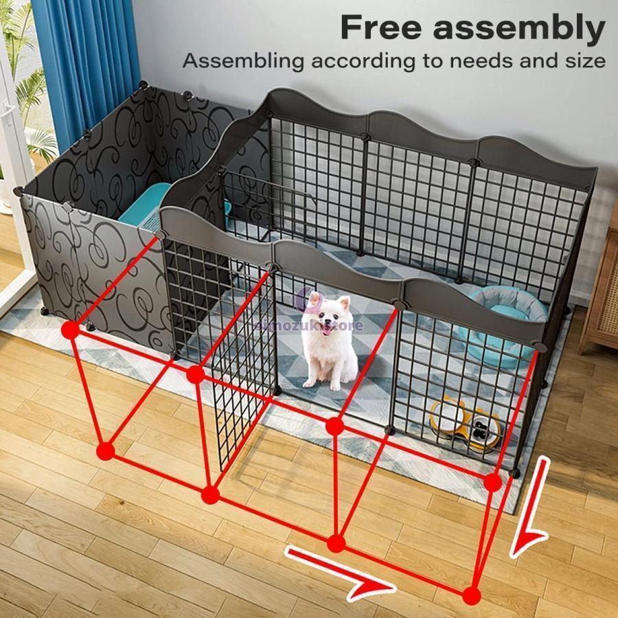 犬用ベビーサークルDIYペットベビーサークル、ドア付き小動物ケージ、屋内/屋外メタルペットフェンス折りたたみ式ペット犬猫子犬ベビーサークル、黒 (Color : 16 | ブランド登録なし | 03