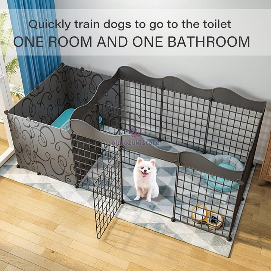 犬用ベビーサークルDIYペットベビーサークル、ドア付き小動物ケージ、屋内/屋外メタルペットフェンス折りたたみ式ペット犬猫子犬ベビーサークル、黒 (Color : 16 | ブランド登録なし | 04