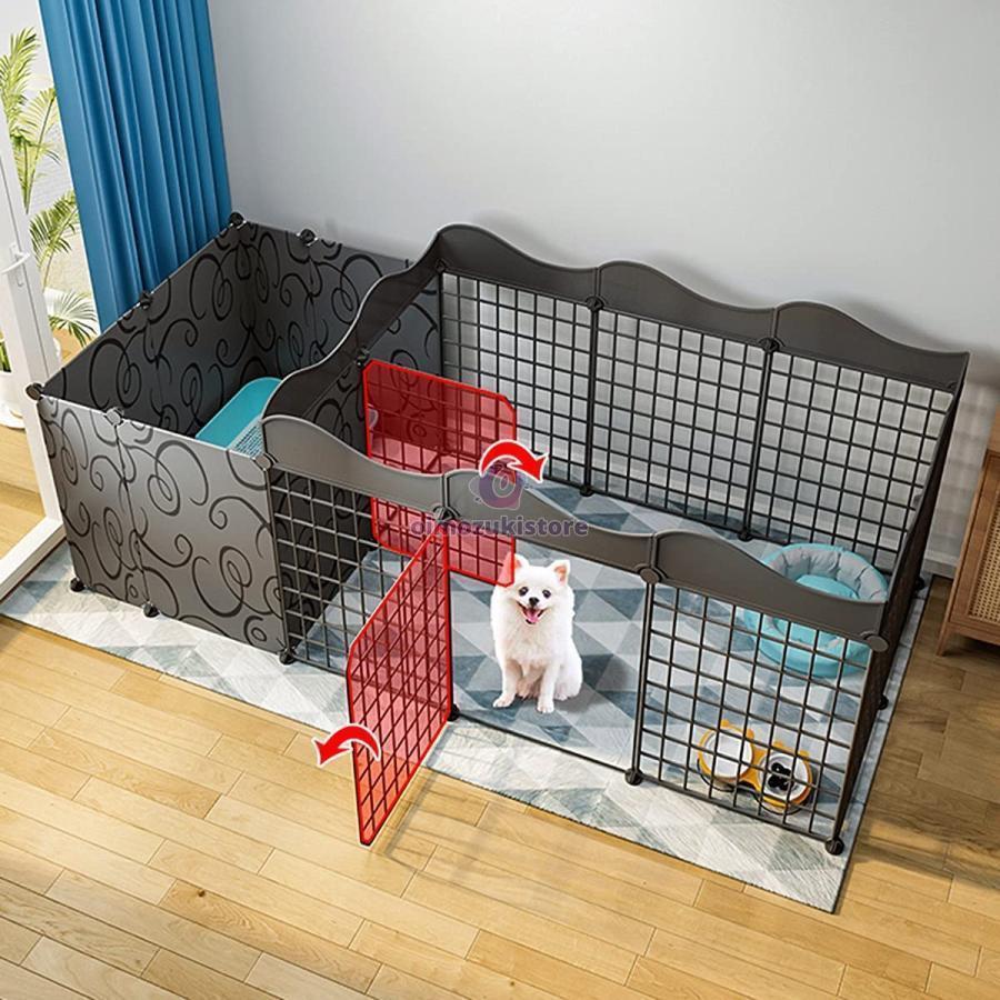犬用ベビーサークルDIYペットベビーサークル、ドア付き小動物ケージ、屋内/屋外メタルペットフェンス折りたたみ式ペット犬猫子犬ベビーサークル、黒 (Color : 16 | ブランド登録なし | 05