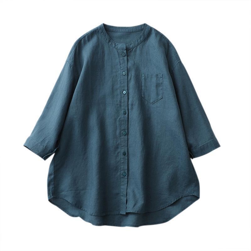 ブラウス シャツ レディース 七分袖 ノーカラー バンドカラー 綿 コットン トップス まぁるいカーブのアトリエブラウス 秋服 ゆったり |  | 13