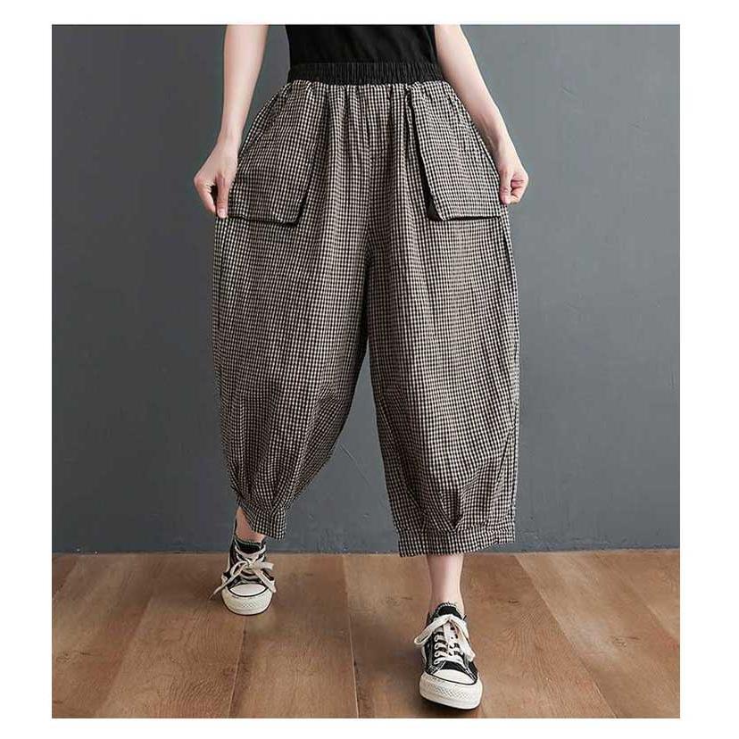 夏 秋 コクーン サルエルパンツ バルーン チェックパンツ バルーン